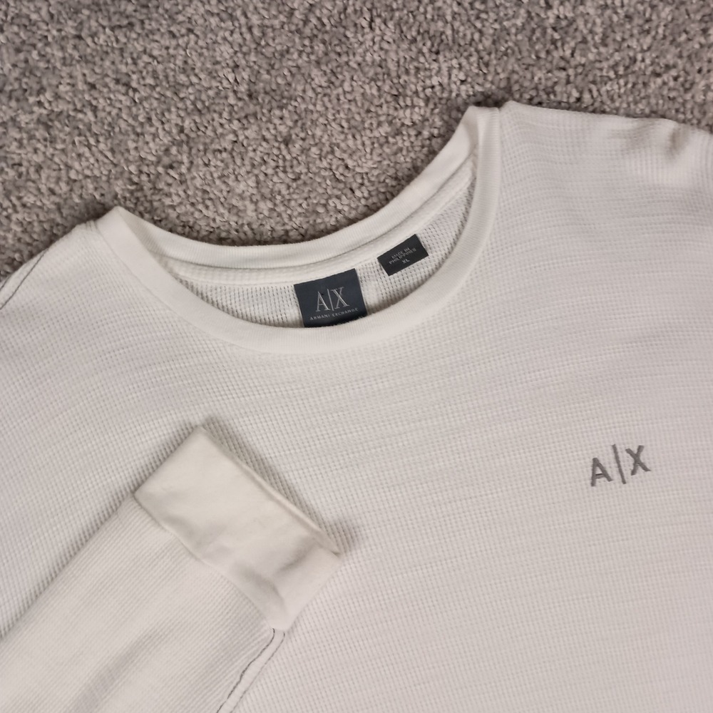 Armani Exchange XL Mens White Waffle Knit Thermal Long Sleeve Shirt